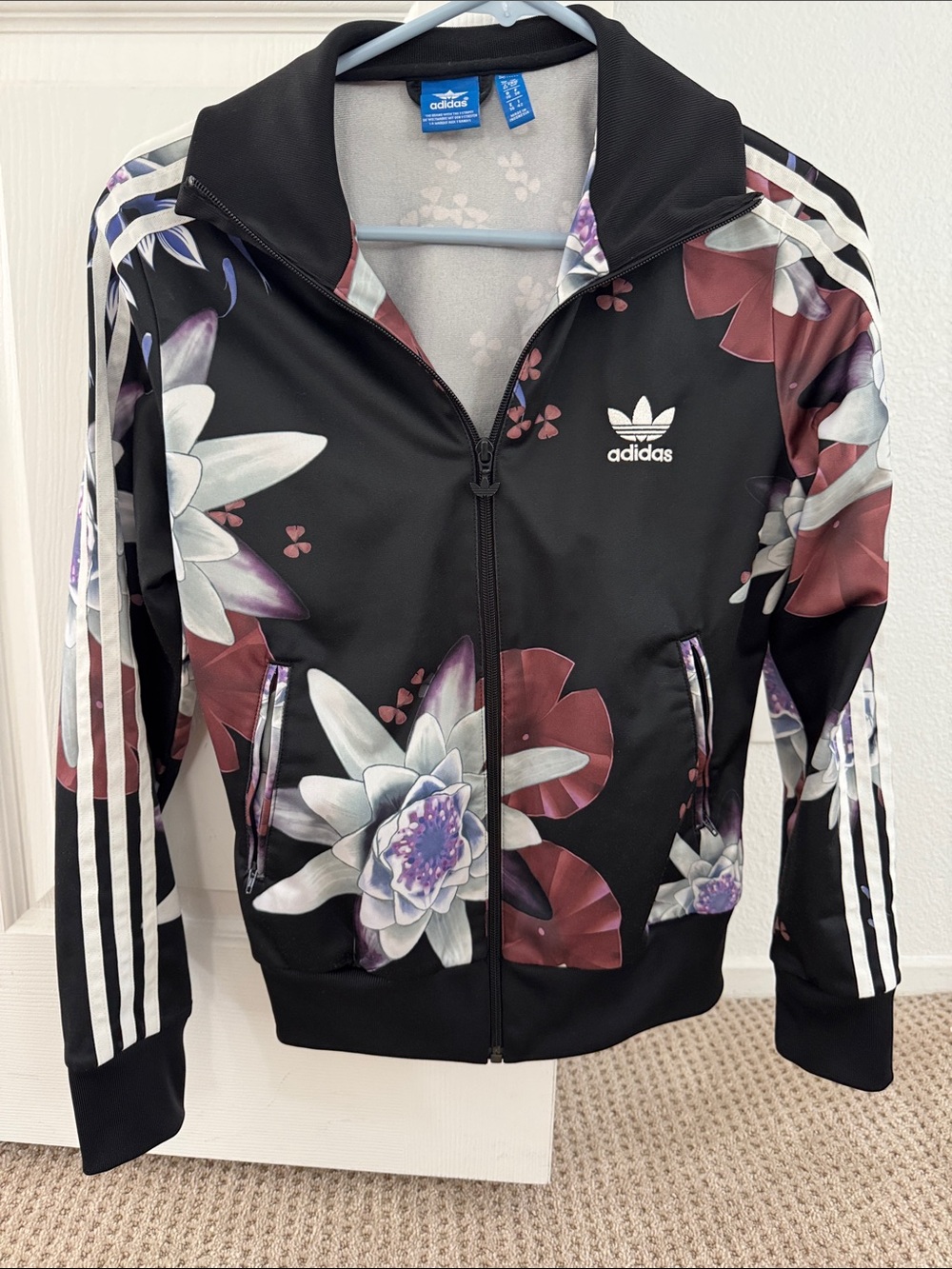 adidas Black Floral-Print Bomber Jacket